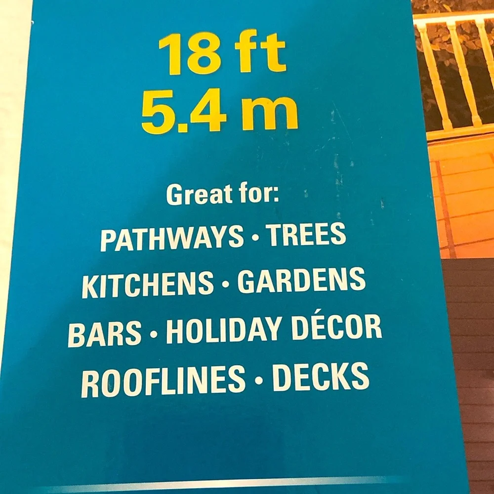 NIB LED rope lights 18 foot pathways, trees. Holiday, roofline decks